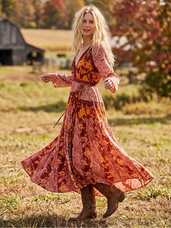 Free People Dresses & Skirts - Free People Bohemian Retro 70s Gypsy Floral Tilda Maxi Dress Size Medium